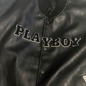 PLAYBOY Black Leather Snap Jacket